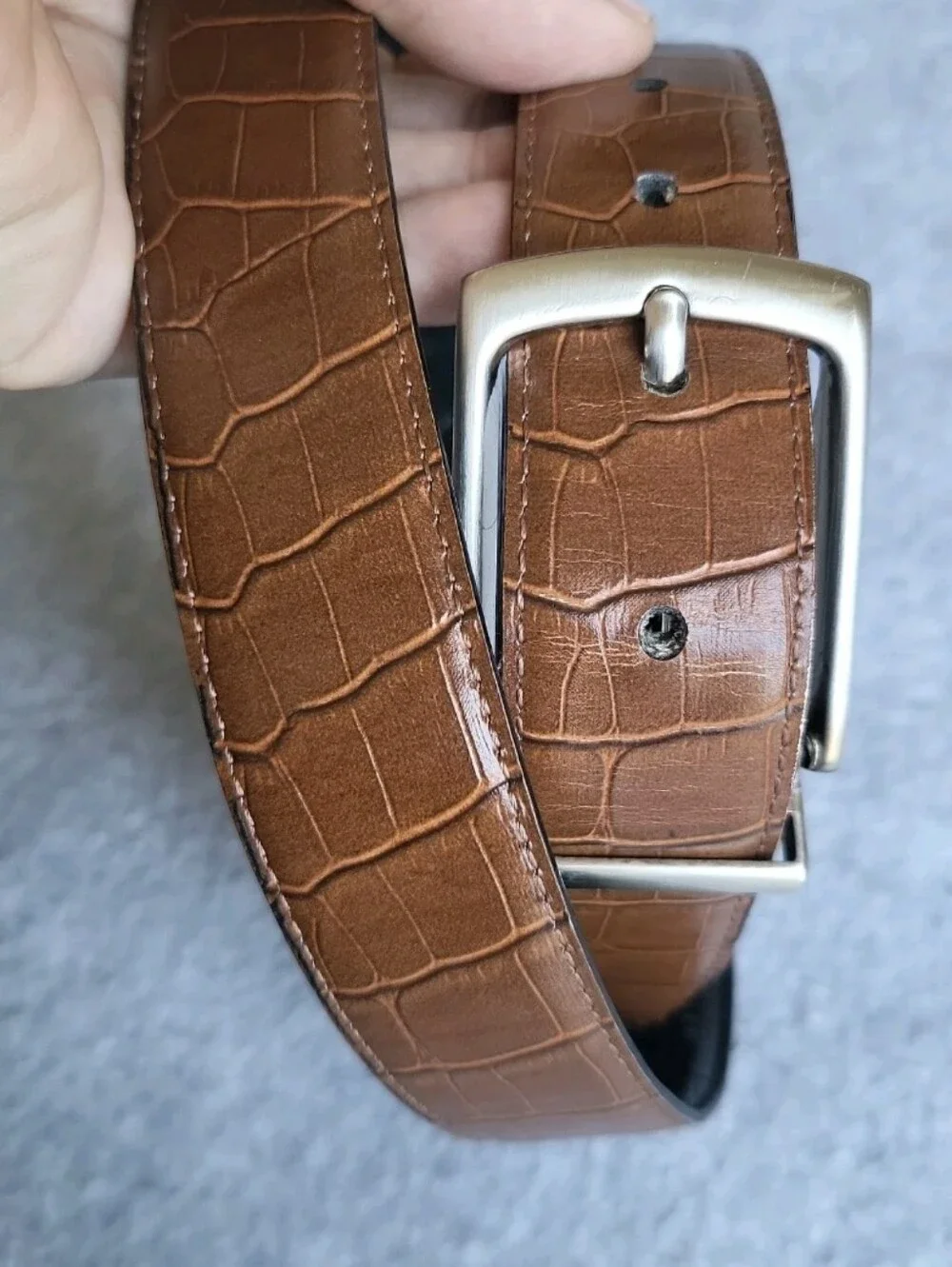 Nike Reversible Belt 38 Black Brown Genuine Bonded Leather Aligator Pattern